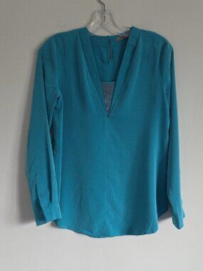 RIANI | Teal Silk V-Neck Long Sleeve Blouse Sz 4